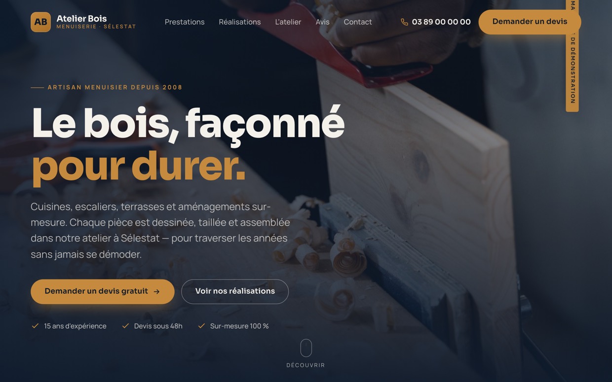 Site Atelier Bois, menuiserie